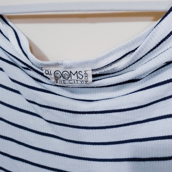 White & Navy Striped Off Shoulder Top Medium - Picture 3 of 4